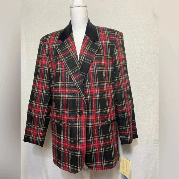 Sellecca Vintage Plaid Blazer With Velvet Collar‎ Women’s Size 14 NWT - Picture 1 of 12